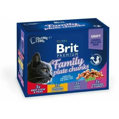  Brit Premium Cat Pouch Family Plate Chunks 1200g (12x100g)