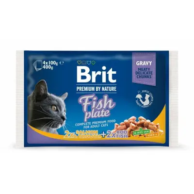  Brit Premium Cat Pouch Fish Plate Chunks 400 g (4x100 g)