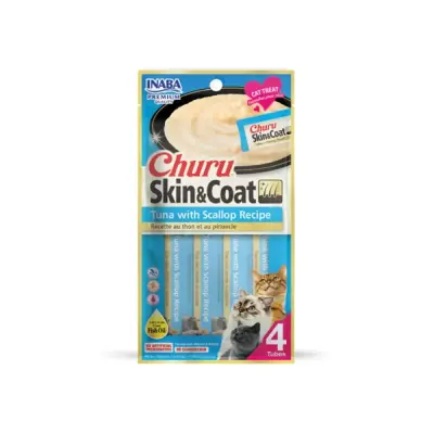 CHURU Skin and Coat biezenis kaķiem Tuncis ar ķemmīšgliemenēm 4x14g
