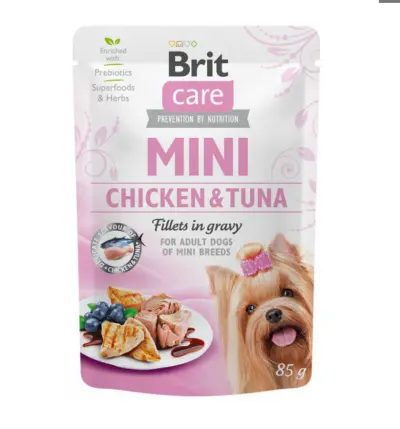 Brit Care Mini wet Chicken & Tuna fillets in gravy 85 g mitrā barība suņiem